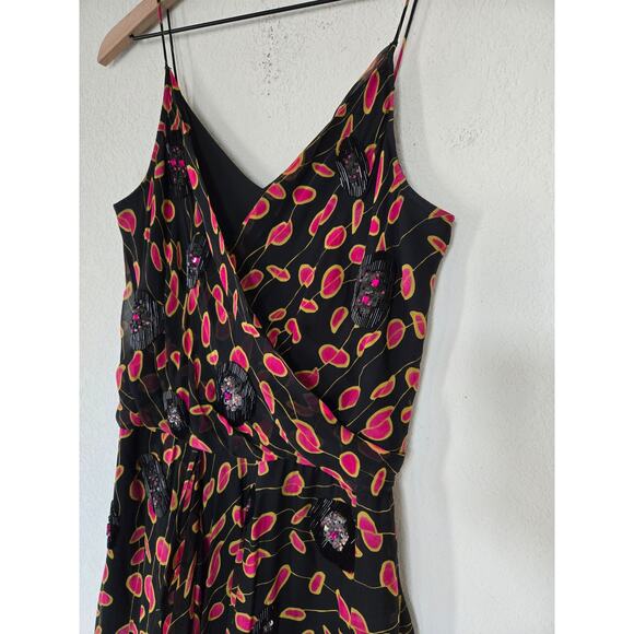 Diane von Furstenberg Silk Beaded Midi Dress – Size 8 – Black Multicolor - Picture 8 of 11